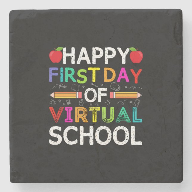 Happy First Day Virtual Of School Stone Coaster (Front)