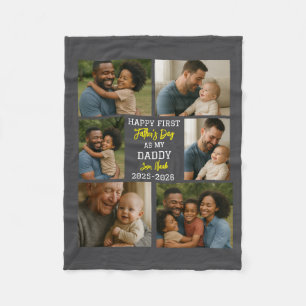 Happy First Father Day Photo Collage Fleece Blanket
