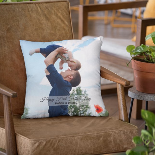 Happy First Father’s Day Custom Photo & Text Cushion (Creator Uploaded)