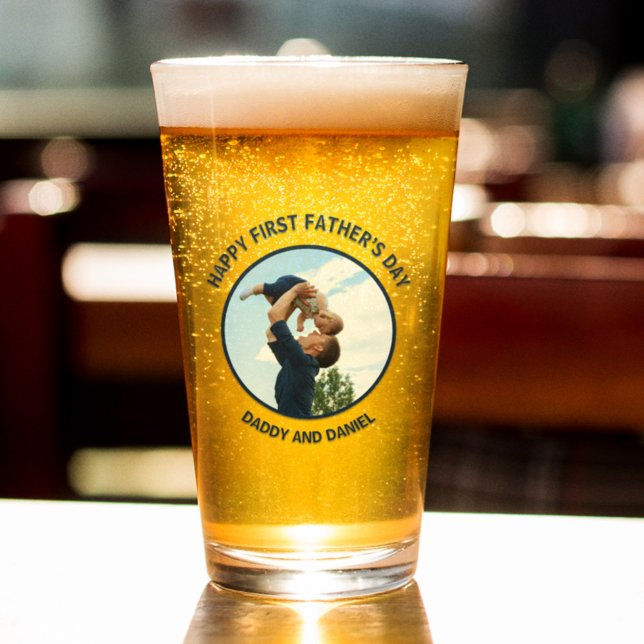 Happy First Father’s Day Custom Photo & Text Glass (Creator Uploaded)