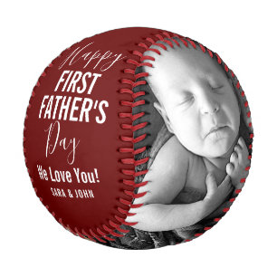 Happy First Father’s Day Red Baby 2 Photos Name Baseball