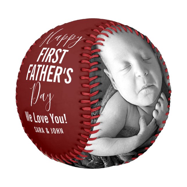 Happy First Father’s Day Red Baby 2 Photos Name Baseball (Angled)