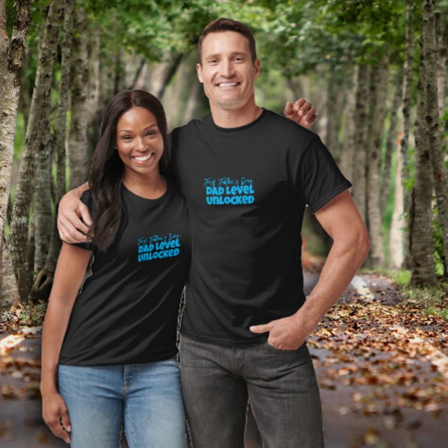 Happy First Father’s Day sky blue letter humour T-Shirt (Creator Uploaded)