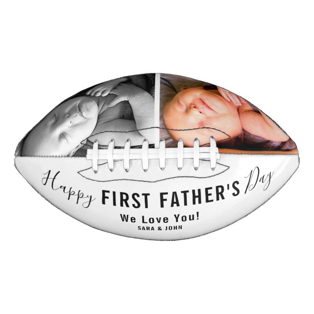 Happy First Father’s Day White 2 Photos Name Football (Front)