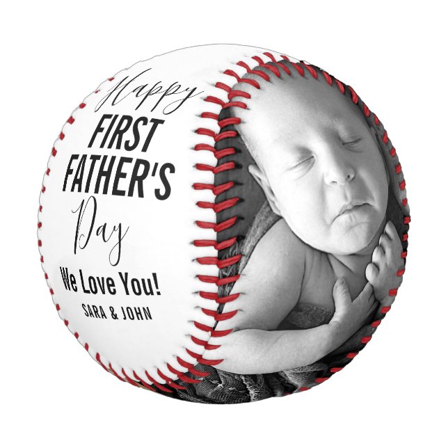 Happy First Father’s Day White Baby 2 Photos Name Baseball (Angled)