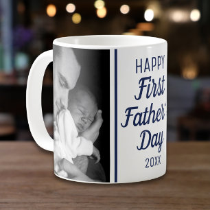 Happy First Father's Day 2 Photo Blue And White Coffee Mug