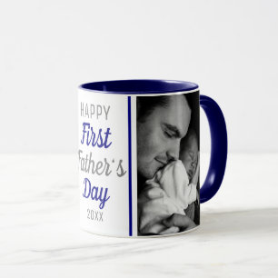 Happy First Father's Day 2 Photo Blue And White Mug