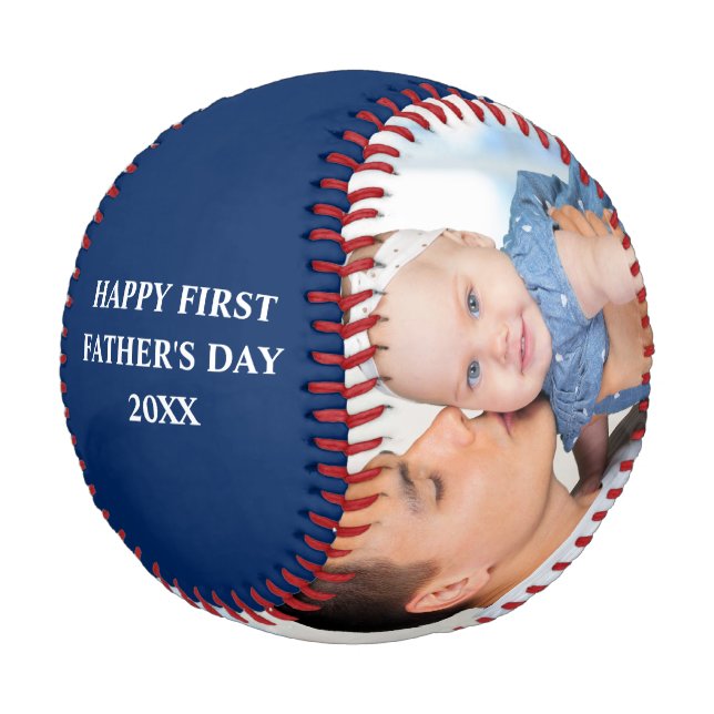 Happy First Father's Day 2 Photo Blue Baseball (Angled)
