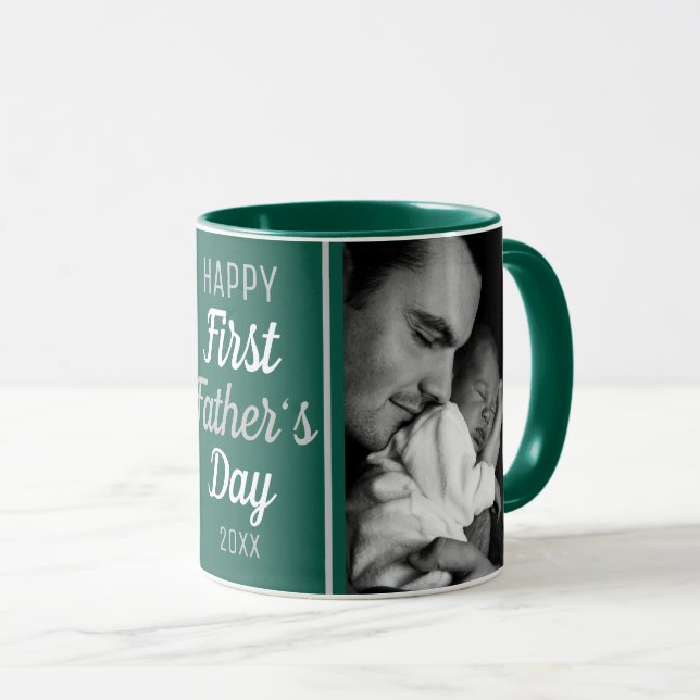 Happy First Father's Day 2 Photo Green Mug (Front Right)