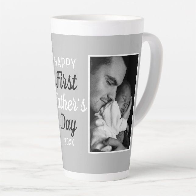 Happy First Father's Day 2 Photo Latte Mug (Right Angle)