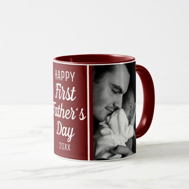 Happy First Father's Day 2 Photo Maroon Mug (Front Right)