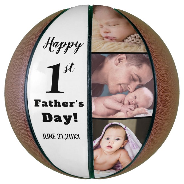 Happy First Father's Day 3 Photo Collage Basketball (Vertical)
