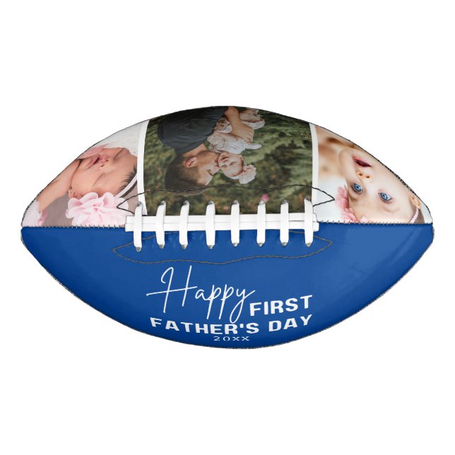 Happy First Father's Day 3 Photo Collage Blue Football (Front)