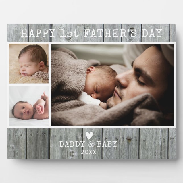 Happy First Father's Day 3 Photo Grey Wood   Plaque (Front)