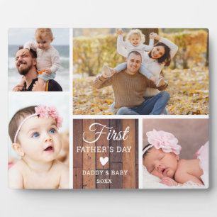 Happy First Father's Day 4 photo Collage Wood  Plaque