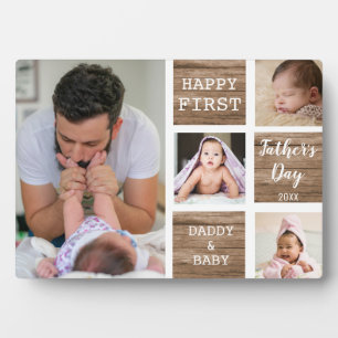Happy First Father's Day 4 Photo Collage  Wood  Plaque