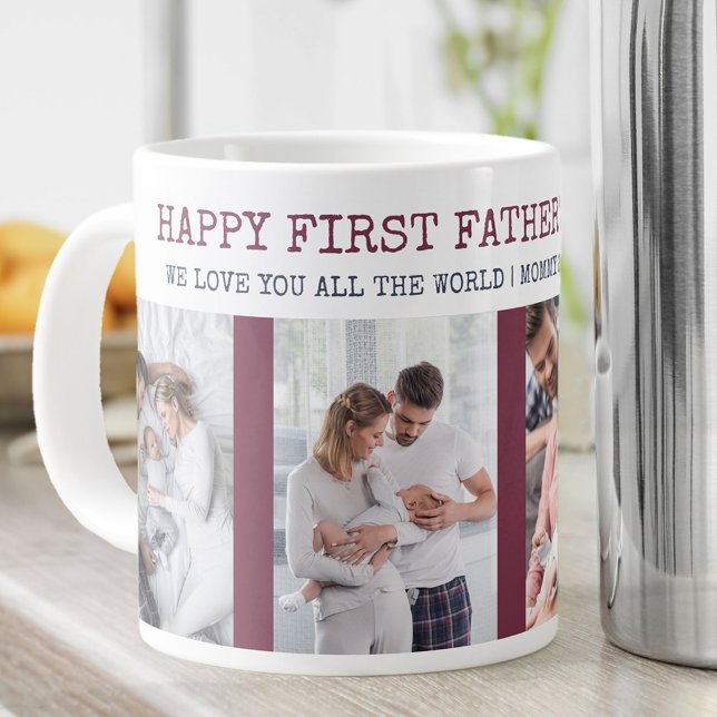 Happy First Fathers Day 4 Photo Maroon & Navy Large Coffee Mug (Creator Uploaded)