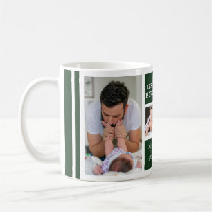 Happy First Father's Day 5 Photo Collage Green Coffee Mug