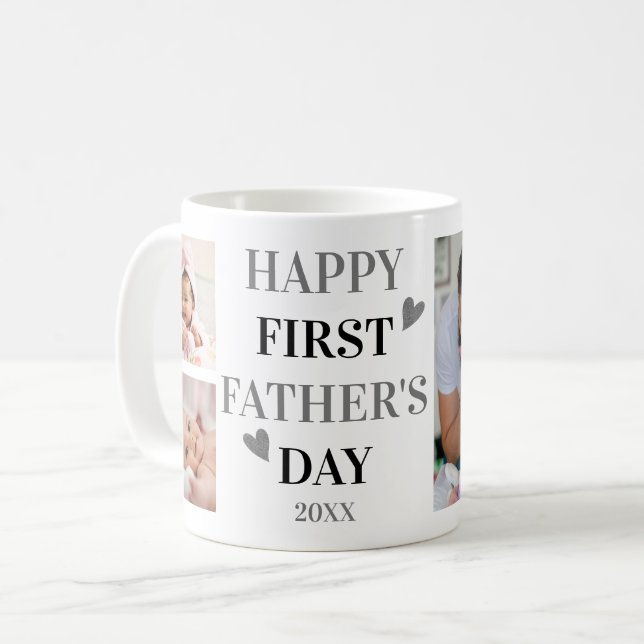 Happy First Father's Day 5 Photo Collage Silver   Coffee Mug (Front Left)