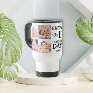 Happy First Father's Day  5 Photo Collage   Travel Mug