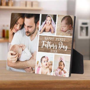 Happy First Father's Day 5 Photo Collage Wood  Plaque