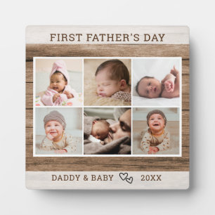 Happy First Father's Day 6 Photo Collage Wood Plaque