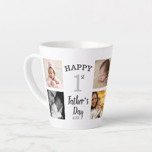 Happy First Father's Day 8 Family Photo Collage Latte Mug
