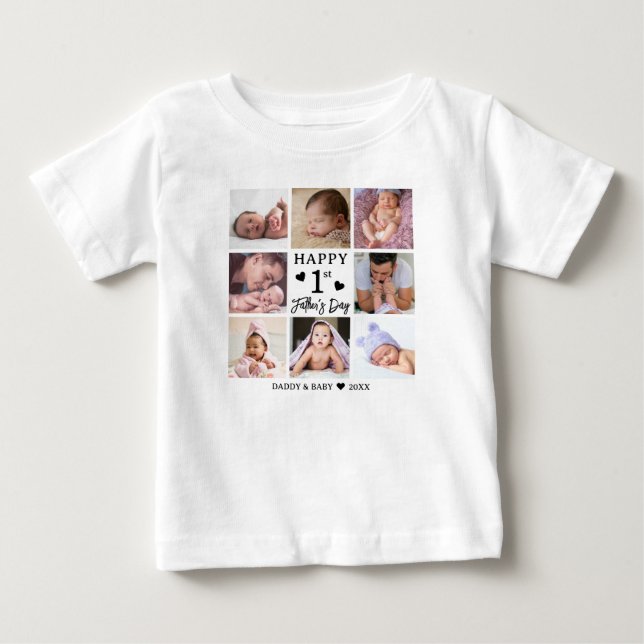 Happy First Father's Day 8 Photo Collage Baby T-Shirt (Front)