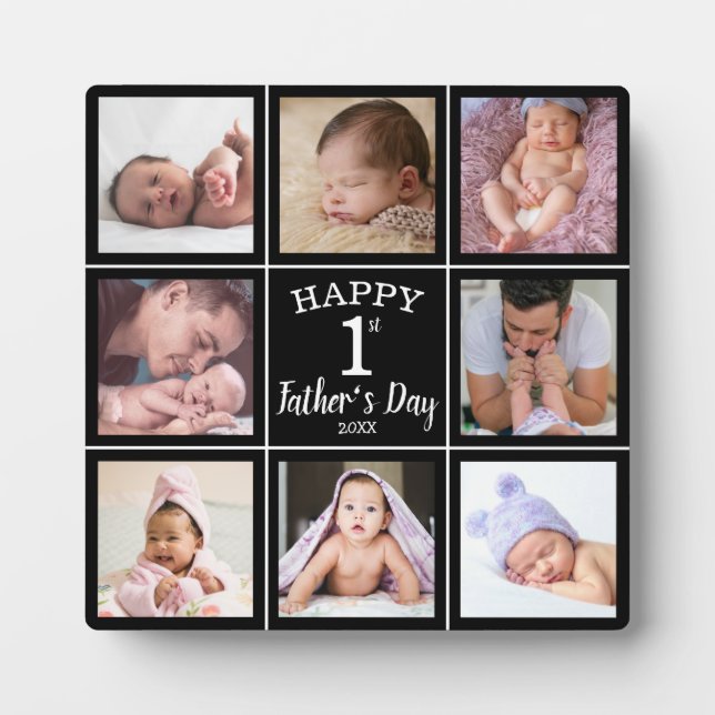 Happy First Father's Day 8 Photo Collage Black Plaque (Front)