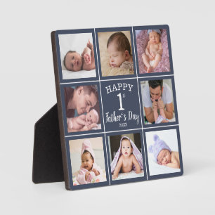 Happy First Father's Day 8 Photo Collage Blue Plaque