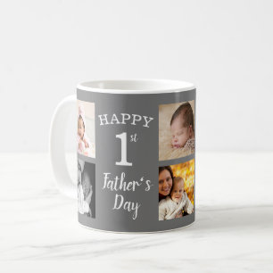 Happy First Father's Day 8 Photo Collage Grey Coffee Mug