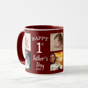 Happy First Father's Day 8 Photo Collage Maroon Mug