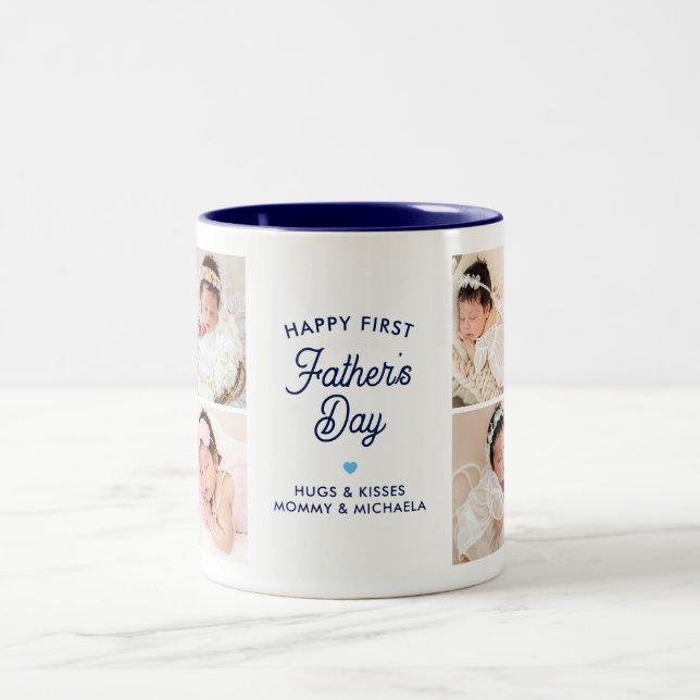 Happy First Father's Day 8 Photo Collage & Message Two-Tone Coffee Mug (Center)