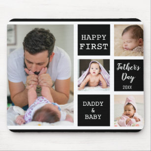 Happy First Father's Day Black 4 Photo Collage   Mouse Pad