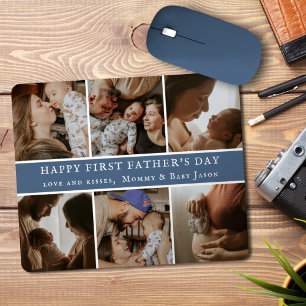 Happy First Father's Day Custom Photo Collage Blue Mouse Pad