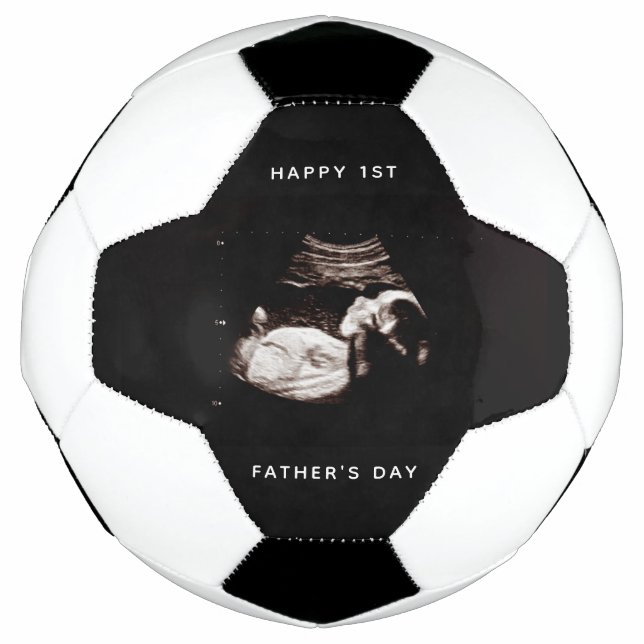 Happy First Father's Day Dad Baby Sonogram Photo Soccer Ball (Front)