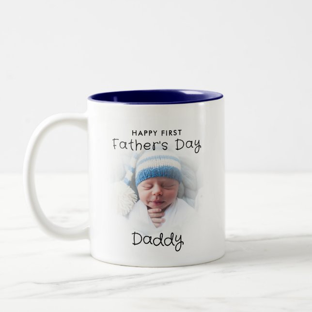 Happy First Father's Day Daddy 2-Photo Two-Tone Coffee Mug (Left)