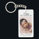 Happy First Father's Day Daddy Baby Photo  Key Ring<br><div class="desc">Personalised photo keychain for the new dad with Happy first father's day wishes and picture of the newborn baby.</div>