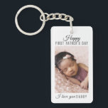 Happy First Father's Day Daddy Baby Photo  Key Ring<br><div class="desc">Personalised photo keychain for the new dad with Happy first father's day wishes and picture of the newborn baby.</div>