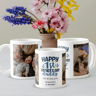 Happy First Father's Day Daddy Bold Blue & Photo Coffee Mug