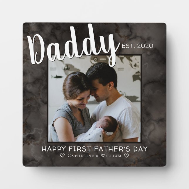 Happy First Father's Day Daddy Gray Marble Photo Plaque (Front)