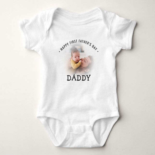 Happy First Father's Day Daddy Photo Baby Bodysuit (Front)