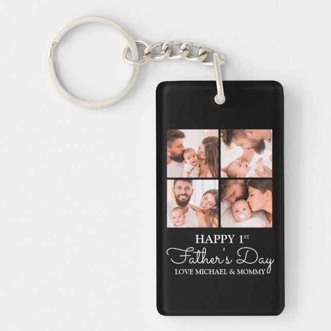 Happy First Fathers Day Modern Collage Key Ring (Front)