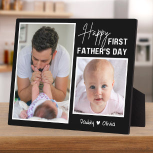 Happy First Father's Day New Dad 2 Photo Black Plaque