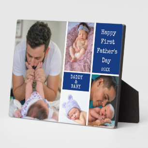 Happy First Father's Day New Dad 4 Photo Collage Plaque