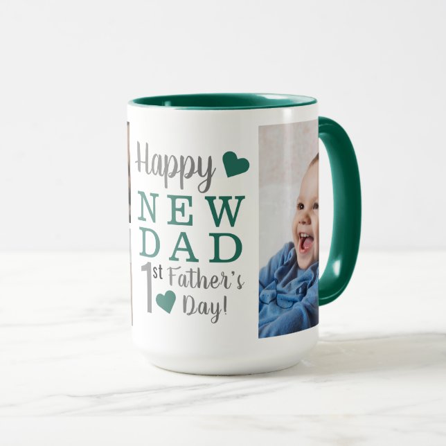 Happy First Father's Day New Dad 5 Photo Green Mug (Front Right)