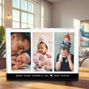 Happy First Fathers Day New Dad  Black 3 Collage Photo Block