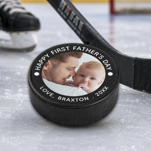 Happy First Fathers Day Photo Your Colour Hockey Puck