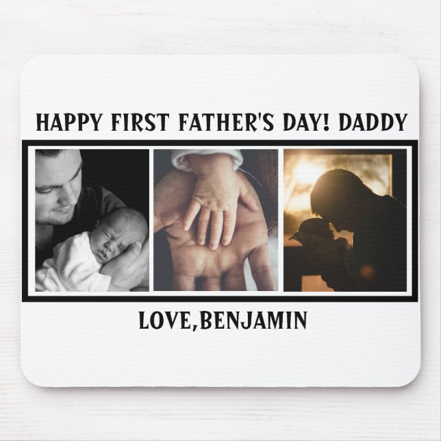 Happy First Father's Day Typography  Custom Photo  Mouse Pad (Front)
