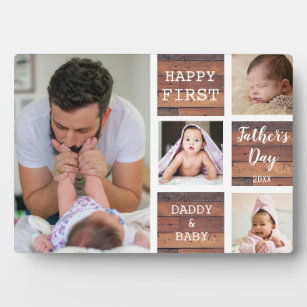 Happy First Father's Day Wood 4 Photo Collage Plaque